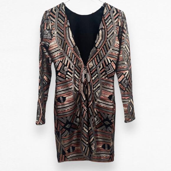 Adelyn Rae Sequin Multicolor Metallic Long Sleeve Bodycon Mini Dress Size Small - Picture 3 of 10